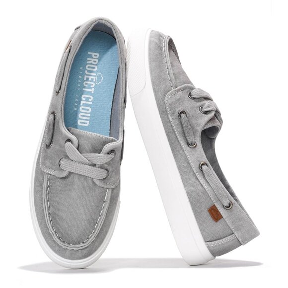 Project Cloud Shoes - Project Cloud Seasalt Gray Memory Foam Canvas Boat Shoes Sneakers Women's 8